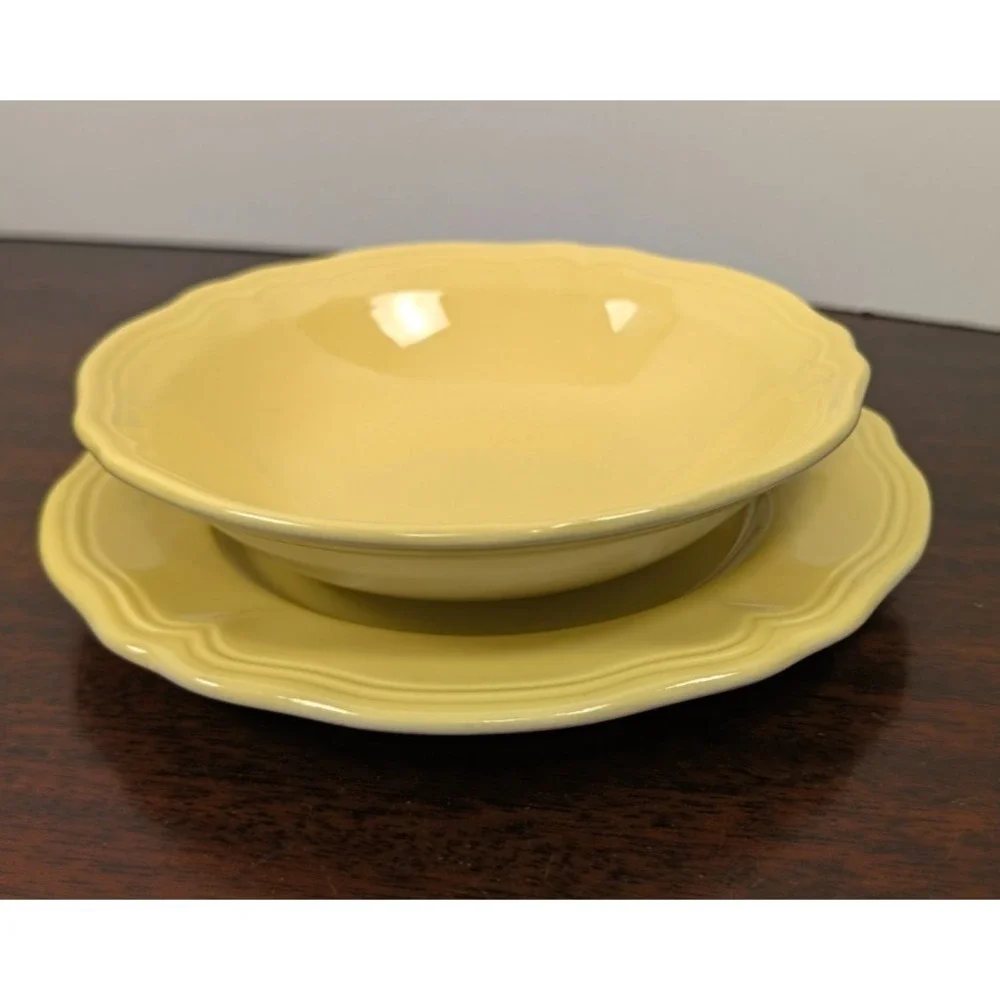 Vintage 1960s Federalist Ironstone Buttercup Yellow Plate & Bowl Set Japan 4239